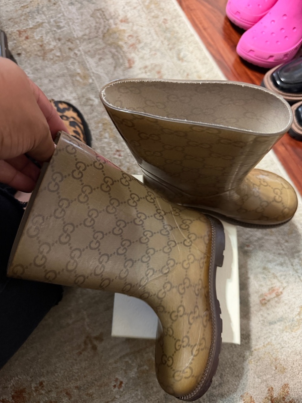 Gucci Tan Monogram Women's Rain Boots